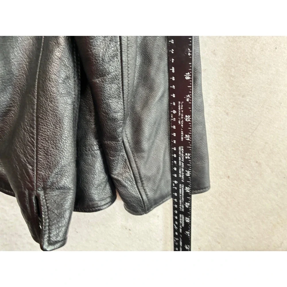 Colebrook & Co Black Leather Jacket Mens XL Button Front Burgundy Lining 8215